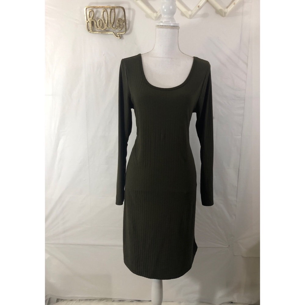 Olive Green Long-sleeved Dress.